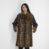 Black wild silk and Ocelot Double-face coat