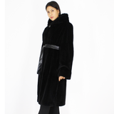 Black shaved mink coat with hood