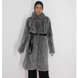 Cold grey shaved mink pat coat with hood