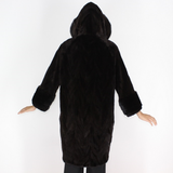 Ranch shaved mink pieces coat with hood and mink trimming