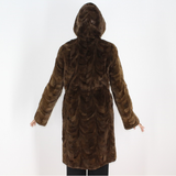 Demi-buff shaved mink pieces ¾ coat with hood