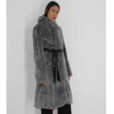 Cold grey shaved mink pat coat with hood