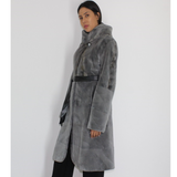 Cold grey shaved mink pat coat with hood