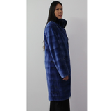 Electric-blue colored shaved mink coat with chinchilla collar