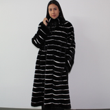 Black with stripes of white shaved mink coat