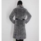 Cold grey shaved mink pat coat with hood