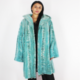 Turquoise shaved mink pieces coat with hood