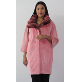 Colored shaved pink mink coat with chinchilla collar
