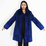 Astrakhan Colored blue electric ¾ coat with beaver collar
