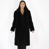 Black shaved mink pieces coat with hood