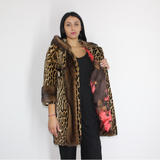 Ocelot coat with hood and mink trimming