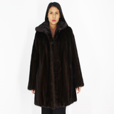 Demi-buff mink ¾ coat with hood