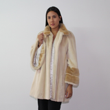 Pearl shaved mink coat with mink trimming