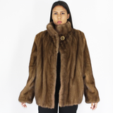 Dark pastel mink jacket with hood