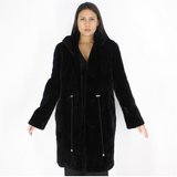 Black shaved mink pieces coat with hood