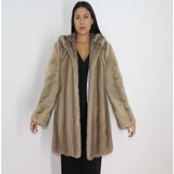 Silver grey mink ¾ coat with hood