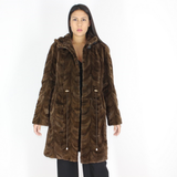 Demi-buff shaved mink pieces ¾ coat with hood