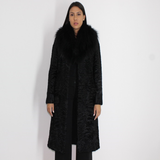 Astrakhan black coat with fox collar