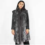 Grey Astrakhan long vest with grey mink trimming