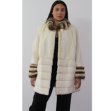 Pearl shaved mink ¾ coat with chinchilla trimming