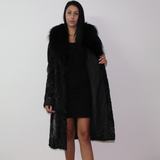 Astrakhan anthracite coat with fox collar