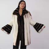 Brown-ivory mink coat with demi-buff trimming