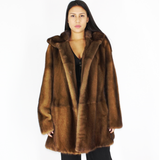 Wild-glow mink ¾ coat with hood