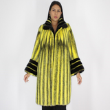 Black-cross yellow colored mink coat with black mink trimming