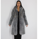 Cold grey shaved mink pat coat with hood