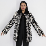 Black and white shaved mink pieces jacket