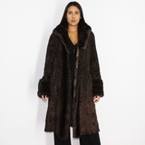 Astrakhan brown coat with brown mink trimming