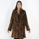 Demi-buff shaved mink pieces ¾ coat with hood