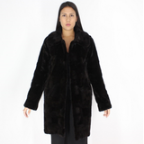 Black shaved mink pieces coat