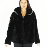 FI Colored black shaved nutria pieces with hood jacket