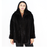 Black mink jacket with hood