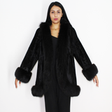 Broadtail Astrakhan black cape-jacket with black fox trimming