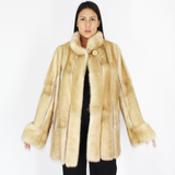  Pastel mink jacket with leather stripes