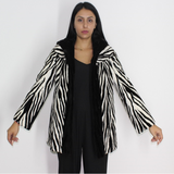MI Black and white shaved mink pieces jacket with hood