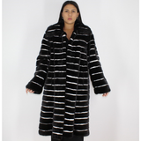 Black with stripes of white shaved mink coat