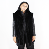 Black shaved nutria vest with mink trimming