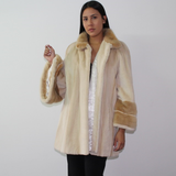 Pearl shaved mink coat with mink trimming