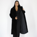 Black shaved mink pieces coat with hood
