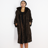 Astrakhan brown coat with brown mink trimming