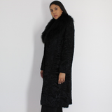 Astrakhan black coat with fox collar