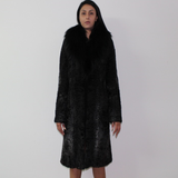 Astrakhan anthracite coat with fox collar