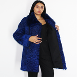 Astrakhan Colored blue electric ¾ coat with beaver collar