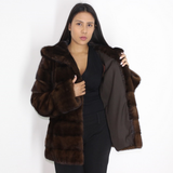 Demi-buff mink jacket with hood
