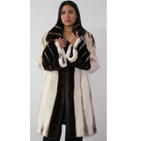 Brown-ivory mink coat with demi-buff trimming