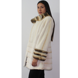 Pearl shaved mink ¾ coat with chinchilla trimming
