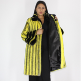 Black-cross yellow colored mink coat with black mink trimming